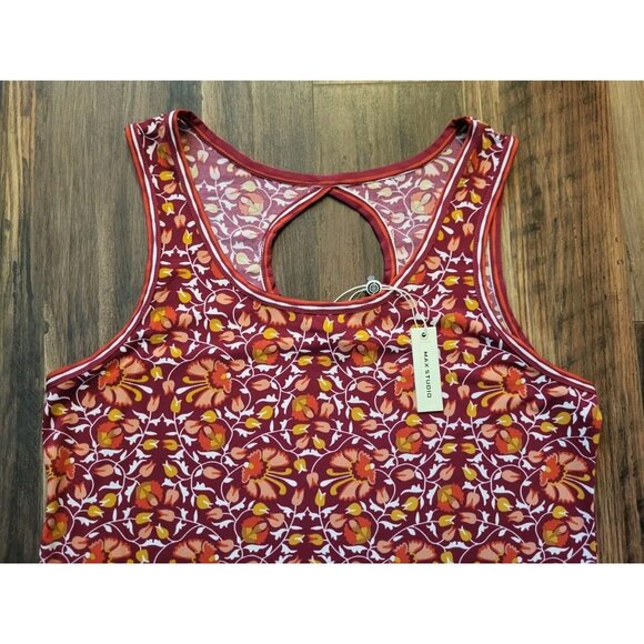 New Max Studio Burgundy Floral Tank Dress Sz L - Picture 3 of 8